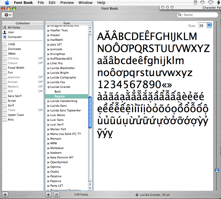 Lucida Grande in Font Book