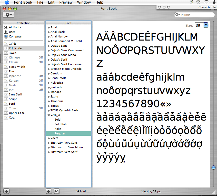 Verajja font in Font Book
