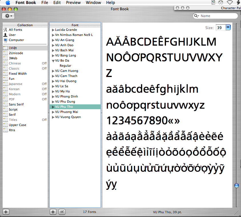 Vu Phu Tho in Font Book